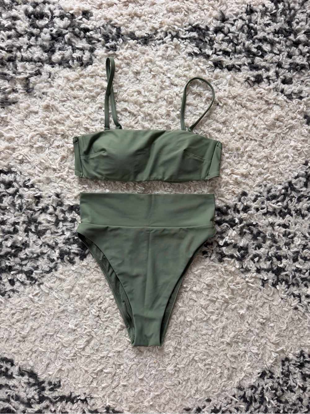 aerie Olive Green Bandeau High-Waist Bikini Set